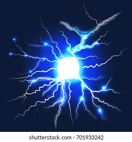 Thunder Lightning on Dark Blue or the Sky Background Symbol of Natural Power or Magic. Vector illustration