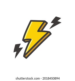Thunder lightning yellow colored cartoon symbol logo style line art illustration design vector