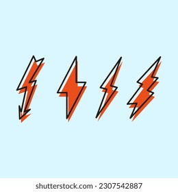 thunder line icons set. Drawn by hand. Continuous line. Vector illustration.