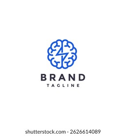 Diseño de Logo de Thunder Line Inside Brain. Diseño de logotipo de línea de cerebro eléctrico simple.
