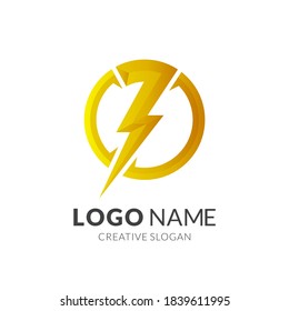 thunder logo with 3d yellow color style