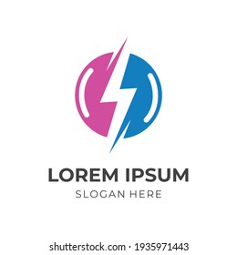 concepto de logotipo de trueno con un estilo de color azul y rosa plano