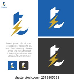 Thunder Logo - Creative Letter T Logo Design Template , Thunder Bolt and Power Electric Company Logo and icon