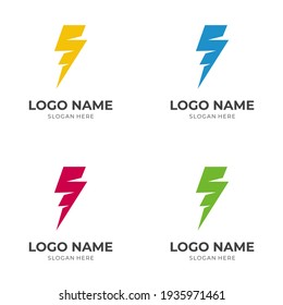 diseño de logotipo de trueno con estilo de color plano