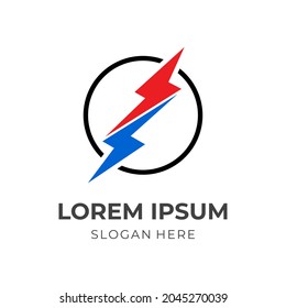 thunder logo vector with flat red and blue color style