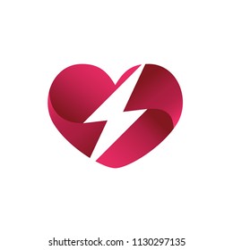 Thunder in Love Shape Logo Design Template