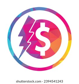 Thunder Money logo vector template. flash dollar logo design icon vector illustration.