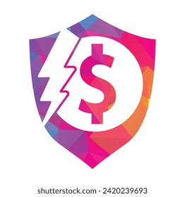 Plantilla vectorial del logotipo de Thunder Money. ilustración vectorial del icono de diseño del logotipo flash en dólares.