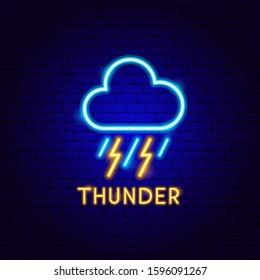 Thunder Neon Label. Vector Illustration of Weather Promotion.