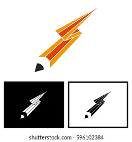 Thunder Pencil Logo Design. Pencil Combination With Thunder Shape