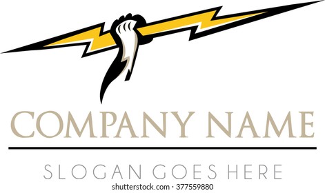 Thunder power arm hand flat logo vector 