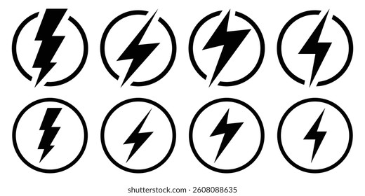 Thunder power icon, flash lightning bolt icon. Power energy icon sign. Set lightning bolt. Lightning bolt energy icon vector illustration on white background.