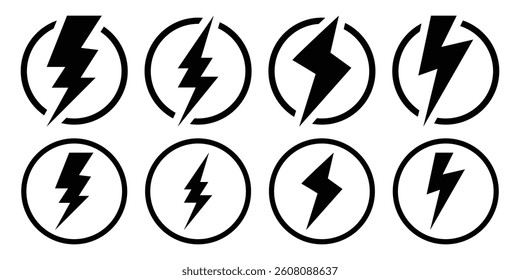 Thunder power icon, flash lightning bolt icon. Power energy icon sign. Set lightning bolt. Lightning bolt energy icon vector illustration on white background.