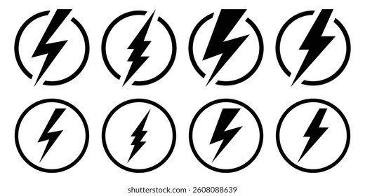 Thunder power icon, flash lightning bolt icon. Power energy icon sign. Set lightning bolt. Lightning bolt energy icon vector illustration on white background.