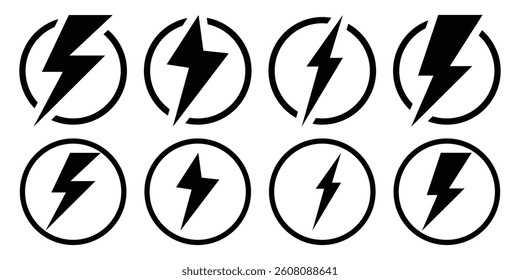 Thunder power icon, flash lightning bolt icon. Power energy icon sign. Set lightning bolt. Lightning bolt energy icon vector illustration on white background.