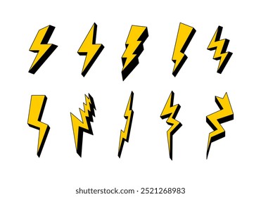 Thunder power icon symbol Estilo plano. coleção de ilustrações isoladas de desenhos animados