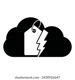 Thunder price tag cloud shape concept logo design icon vector. 