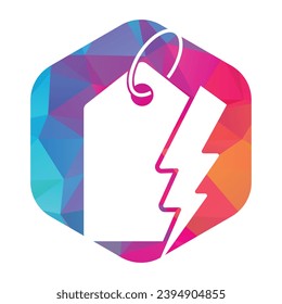 Icono de diseño de logotipo de etiqueta trueno y precio vectorial. Diseño del logotipo de etiqueta de precio y flash.