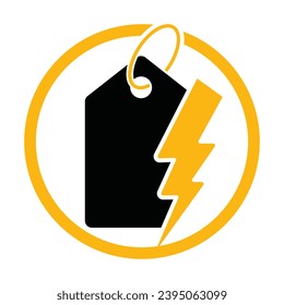 Icono de diseño de logotipo de etiqueta trueno y precio vectorial. Diseño del logotipo de etiqueta de precio y flash.