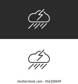 thunder and rain icon. weather line icon