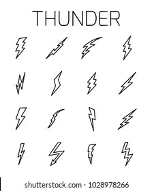 Thunder related vector icon set. Well-crafted sign in thin line style with editable stroke. Vector symbols isolated on a white background. Simple pictograms.