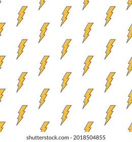 Thunder Seamless Pattern On A White Background. Lightning Bolt Theme Vector Illustration