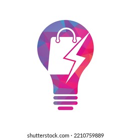 Concepto de la forma de la bombilla de la tienda de truenos Vector de diseño del logotipo. Logotipo de la tienda rápida. Bolsa de compras combinada con el vector de iconos de los tornillos de luz o de energía	