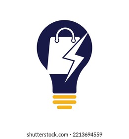 Thunder Shop bulb shape concept Logo design vector. Fast Shop Logo. Shopping Bag Combined with Energy or Lightning Bolt Icon Vector	