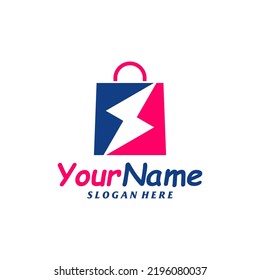 Thunder Shop Logo Design Template. Fast Shop logo concept vector. Creative Icon Symbol