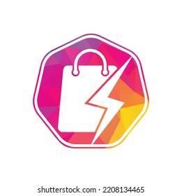Thunder Shop Logo design vector. Electric Shop or Fast Shop Logo. Shopping Bag Combined with Energy or Lightning Bolt Icon Vector	