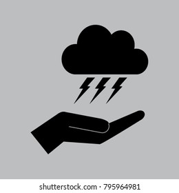 thunder sign on the hand vector icon