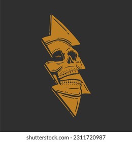 thunder skull hand drawn illustration vintage for t shirt. vector thunder skull illustration for apparel retro style