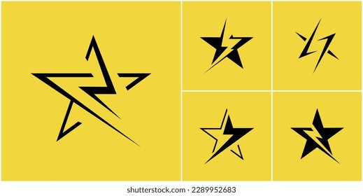 Thunder Star Logo set. Flash abstract design vector template. Fast Speed, Energy, Leader logotype concept . Logotype idea. Thunderbolt abstract symbol for business company. design element. Power icon