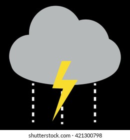 Thunder storm cloud with rain icon on black background