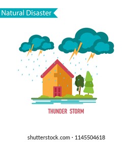 Thunder storm disaster in flat design concept.Natural disaster collection.Vector illustration.