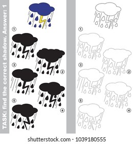 Thunder Storm to find the correct shadow, the matching educational kid game to compare and connect objects and their true shadows, simple gaming level for preschool kids.
