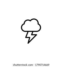 Icono de tormenta de trueno en icono de estilo de línea negra, estilo aislado en fondo blanco
