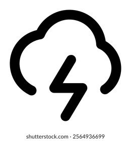 Thunder storm icon with cloud, lightning and rain. Simple weather logo of thunderstorm with thonderbolt. Flat vector illustration isolated on background