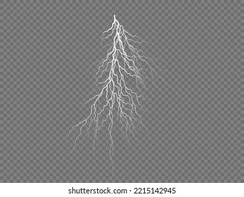 Un rayo de tormenta. Explosión brillante de brillo blanco. El efecto luminoso y la iluminación. Fuerza natural, electricidad abstracta. Parques y estrellas. Nubes de tormenta realistas. Juego de cremalleras eléctricas. Vector