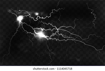 Thunder storm lightning monochrome, vector illustration on dark background