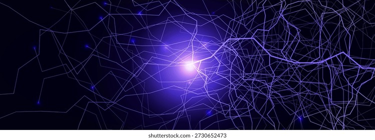 Thunder Storm Lightning Power Neon Effect Energy Line Background. Spark Flash Black Blue Charge. Realistic Shock Bolt Purple Glow Bright. Lightening Strike Storm Thunderbolt. Vector illustration