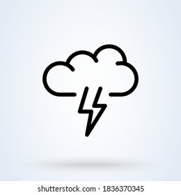 thunder storm line icon or logo. Cloud lightning concept. clouds above it vector linear illustration.