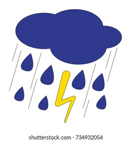 Thunder storm rain cartoon. Outlined illustration with thin line black stroke