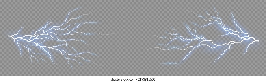 Thunder storm realistic lightning. Sparks electrical and stars. Symbol of natural strength or magic, abstract, electricity and explosion. Light effect and lighting. Glow blue sparkle explosion. Vector