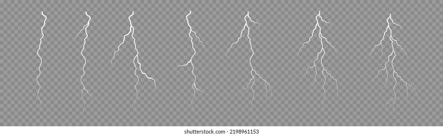 Thunder storm realistic lightning. Sparks electrical and stars. Symbol of natural strength or magic, abstract electricity and explosion. Light effect and lighting. Glow white sparkle explosion. Vector