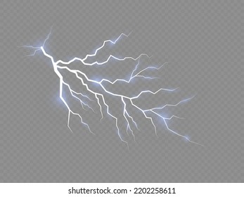 Thunder storm realistic lightning. Sparks electrical and stars. Light effect and lighting. Glow blue sparkle explosion. Symbol of natural strength or magic, abstract, electricity and explosion. Vector