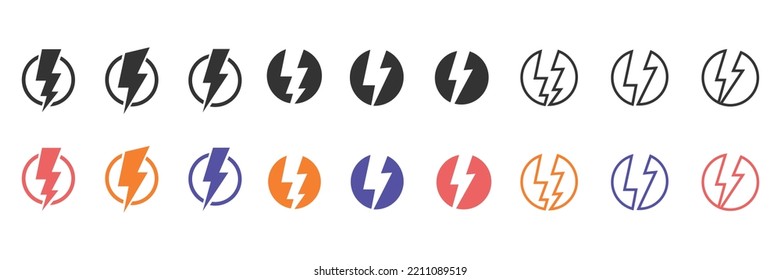 Thunder storm sign vector icon set in different colors. Modern vector icon design template