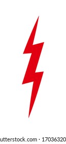 Thunder storm, thunderbolt sign, red silhouette. Sign of stress, energy or electricity. Vector illustration, flat design element, isolated on white background.