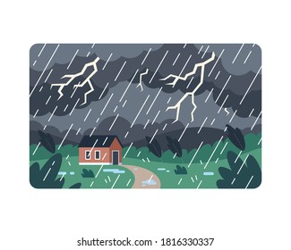 Thunder Storm With Yellow Thunderbolt Hit The House