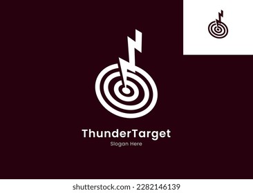 Thunder target logo is a logo design that combines a target board with a lightning bolt.